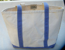 Vintage LL BEAN BOAT AND TOTE Canvas Bag White w LILAC Stripes USA Made