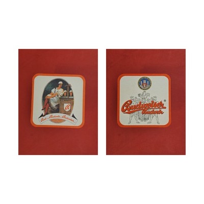 Budweiser Budvar Frau rote Strümpfe Brauerei Bierdeckel Beermat