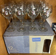 12pc Pfaltzgraff SNOW BEAR Wine Glass Set 13.5oz 7.75” Boxed HTF