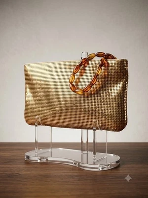 Bolso sin asas de muñeca de malla metálica dorada Y2K vintage GUESS con cuentas - Imagen 1 de 4