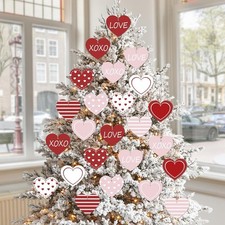 Valentines Day Tree Ornaments 24Pcs Red Pink White Love Hearts Wooden Tree Ornam