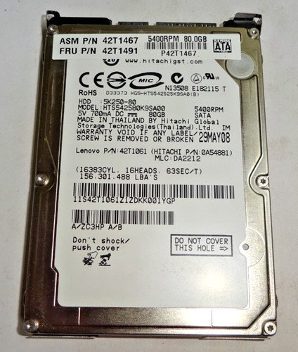 HITACHI *** HTS542580K9SA00*** 80 GB *** SATA HDD Notebook 2,5 Zoll #NFP1413