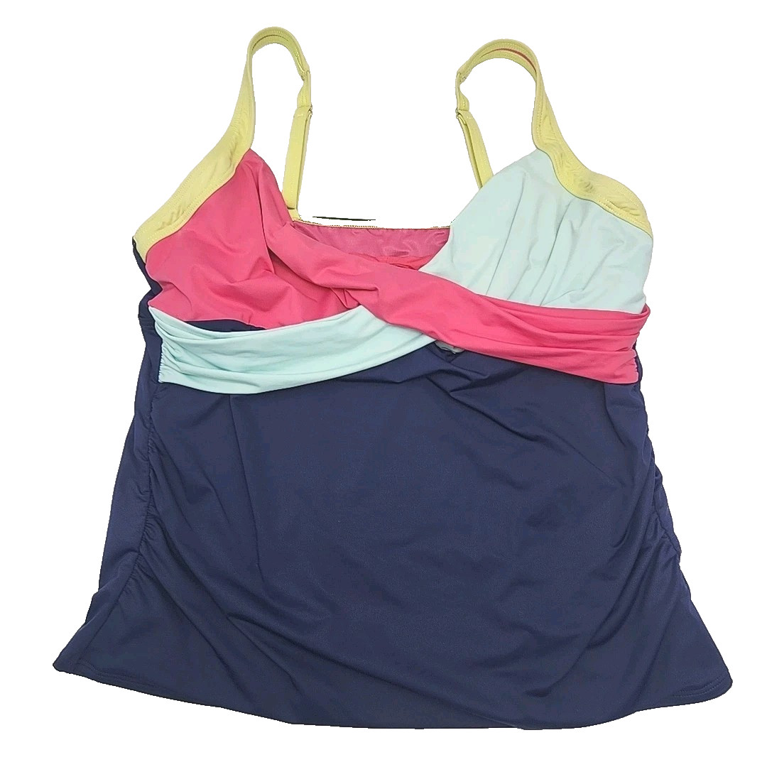 Lands End Tankini Top Swim Bathing Suit Colorblock Bl… - Gem