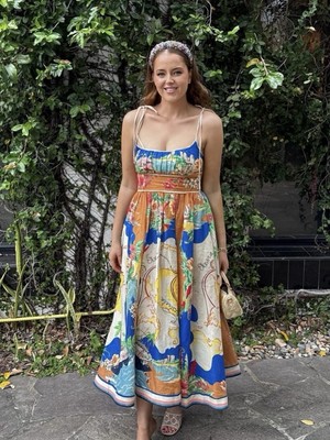 White Lotus] NWOT ZIMMERMANN Alight Picnic Linen Midi Dress Nautical Map  AU2 M | eBay