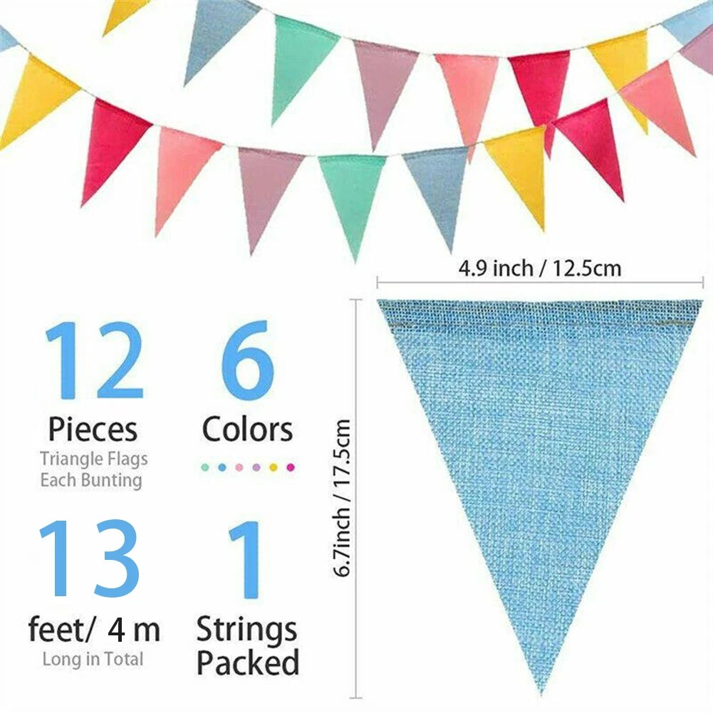 Set 3 Ghirlande Bandierine In Iuta – 13 Bandiere L’una – Vintage 2,8 M – Per Matrimoni, Feste, Compleanni