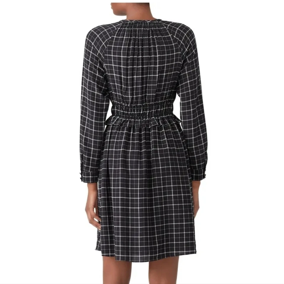 Rebecca Taylor Goth Whimsy Office Plaid Black White Silk Dress Women's 8 - Image 3 of 4