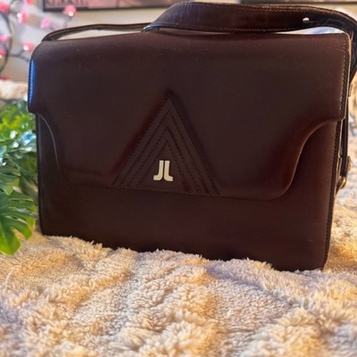 Vintage Lanvin Paris Brown Leather Flap Shoulder Bag JL Logo Late