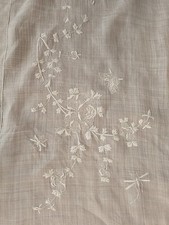Tovaglia lino sottile farfalla ricamo a mano vintage filo disegnato lavoro 107x85"