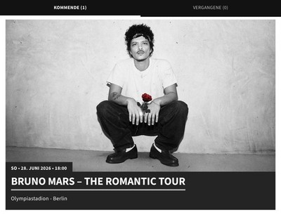 2x Bruno Mars Romantic Tour Olympiastadion-Berlin Innenraum Stehplatz 28.06.2026