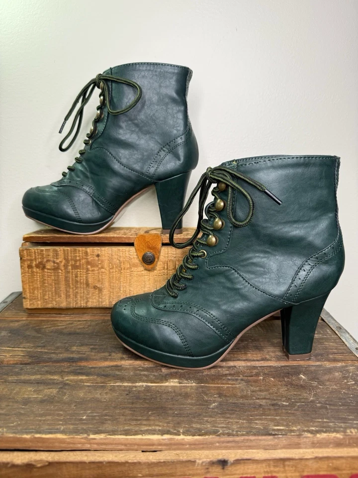 Bettie Paige By Ellie Black Lace Up Vintage Granny Heel Ankle Boot 6M - Image 4 of 4