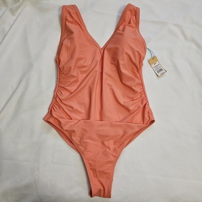 Kona Sol V-Neck High Leg One Piece Padded Swimsuit Peach SZ 20W