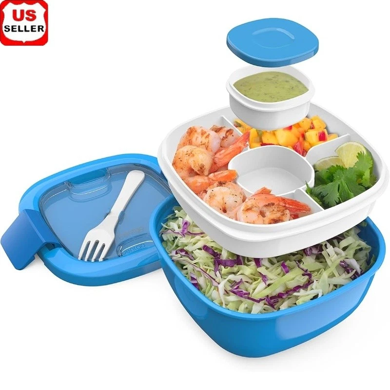 Airtight Salad Container W/ Compartment Tray Leak Proof Lunch Box Reusable Fork