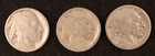 Set of 3-1913 Type 1 (On Mound) Buffalo Nickels (P+D+S) - All Dateless-Good Trio