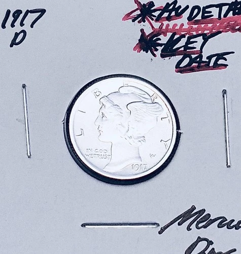 New Listing1917-D Denver Mint Mercury Dime, Superb GEM AU DETAILS+++, RARE This Nice!