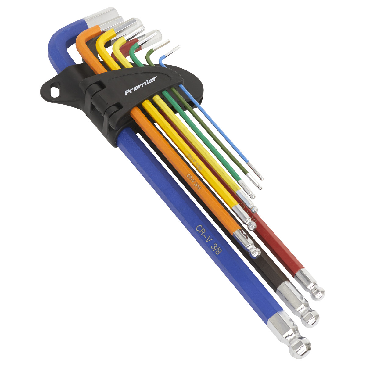 Sealey Ball-End Hex Key Set Extra-Long 9pc Colour-Coded Imperial AK7198