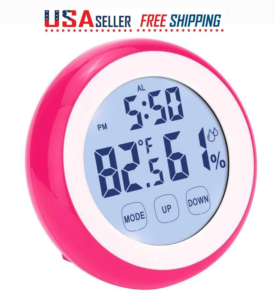 Digital Thermometer Clock, Temperature Humidity Monitor Alarm Clock Touch Screen - Image 3 of 4