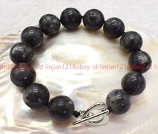 Natural Beautiful 14mm Black Labradorite Round Gemstone Beaded Bracelet 7-9in