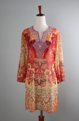 CHICO'S NWT $129 Embellished Ott Tunic Coastal Top Size 1 US 8 / 10 / Medium