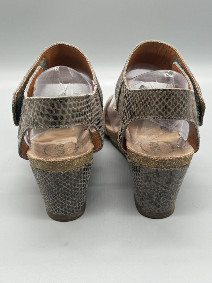 Taos Pyramid Taupe Leather Snakeskin Wedge Sandals Bronze  display picture 1