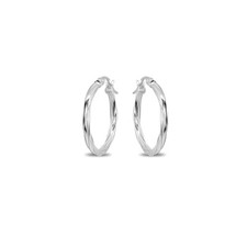Sterling Silver 2x20mm Twist Round Small Hoop Earrings