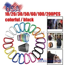 10-200Pcs Aluminum Carabiner D Shape Spring Clip Snap Key Hook Keychain Buckle