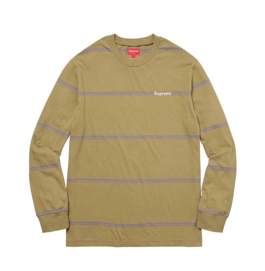 TOP T SHIRT L/S RAYÉ SUPRÊME OLIVE L NEUF AVEC ÉTIQUETTE