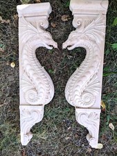 Wooden plaque Carved dragon shelf Door surround Wall fireplace décor 2pcs