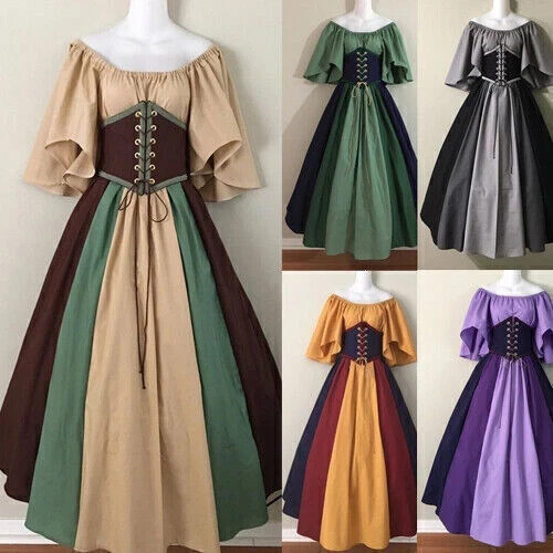 Mittelalterliche Renaissance Frauen Lange Kleid Cosplay Karneval Party Kostüme D - Bild 3 von 13
