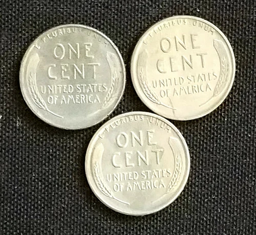 1943 P+D+S Lincoln Steel Wheat Penny Set-Choice-Gem AU (3) Coins.