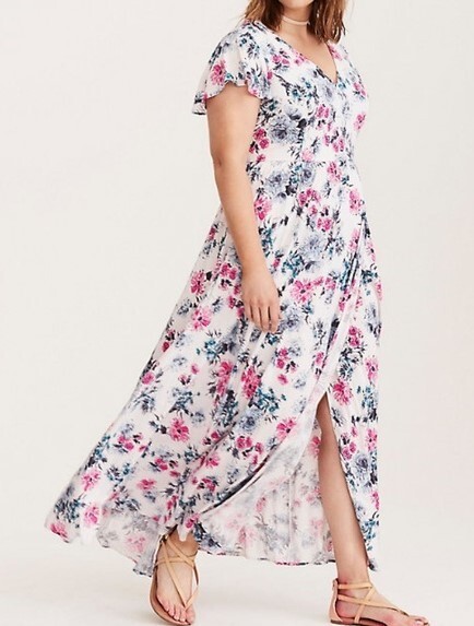 Torrid White Floral Print Challis Maxi Dress Size 12 Feminine Romantic Flowy  | eBay