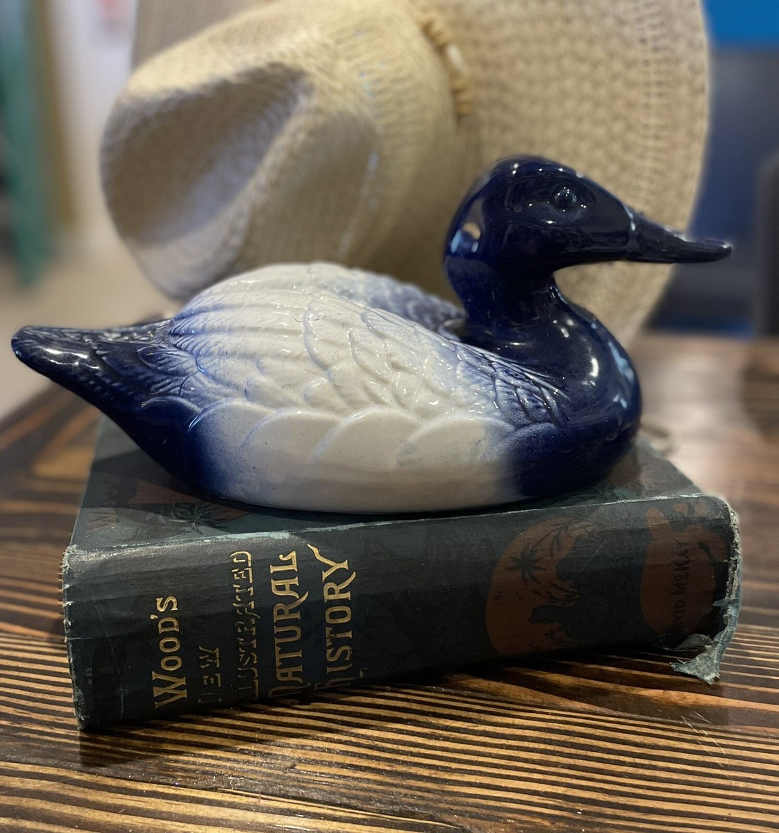 Vintage BLUE WHITE DUCK STAFFORDSMIRE, Farmhouse Decor Home Decor