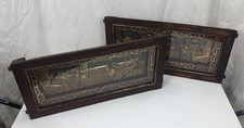 Two Antique Chinese Wood Carving Panels w Glass Cover