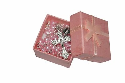 AMELIA MAE Beautiful Girls Baby Pink Heart Rosary Beads In Gift Box 1st Communion Baptism