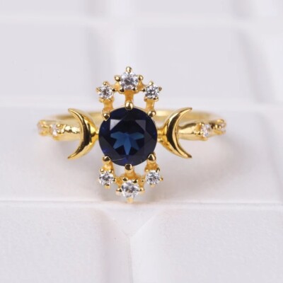 New 2Ct Round Cut Lab Created Sapphire Women Ring 14K Yellow Gold Plated Silver