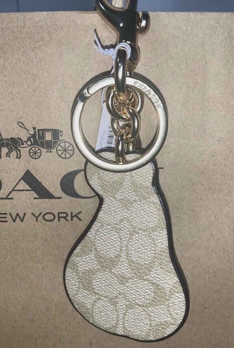 Coach Pear Key Ring Bag Charm Signature Canvas and Leather C8249