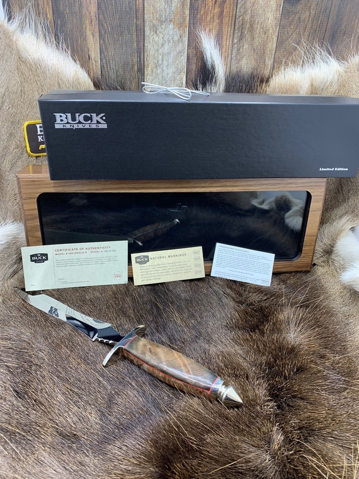 Buck 0981RWSLE Dagger Knife Maple& Burl Handle In Display Case Mint Box ...