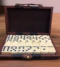 Dominoes Set In Pho Leather Case Brown Black