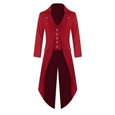 Men's Red Cotton Twill STEAMPUNK TAILCOAT Jacket Goth Victorian Coat/Trench/USA