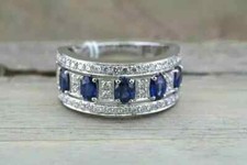 2Ct Oval Cut Lab Created Blue Sapphire Wedding Band Ring 14K White Gold Plated