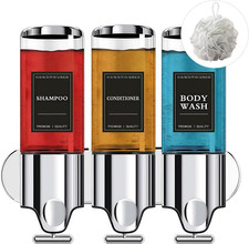 Shampoo and Conditioner Dispenser, 3 in 1 Chamber Wall Mounted Bathroom Shower P