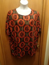 LuLaRoe Womens Black Background Red Circles Targets Shor Sleeves Scoop Neck XL