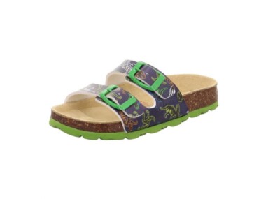 Superfit Jungen Hausschuhe,Fußbettpantolette,Blau/Bunt,Dino,Gr. 30-37