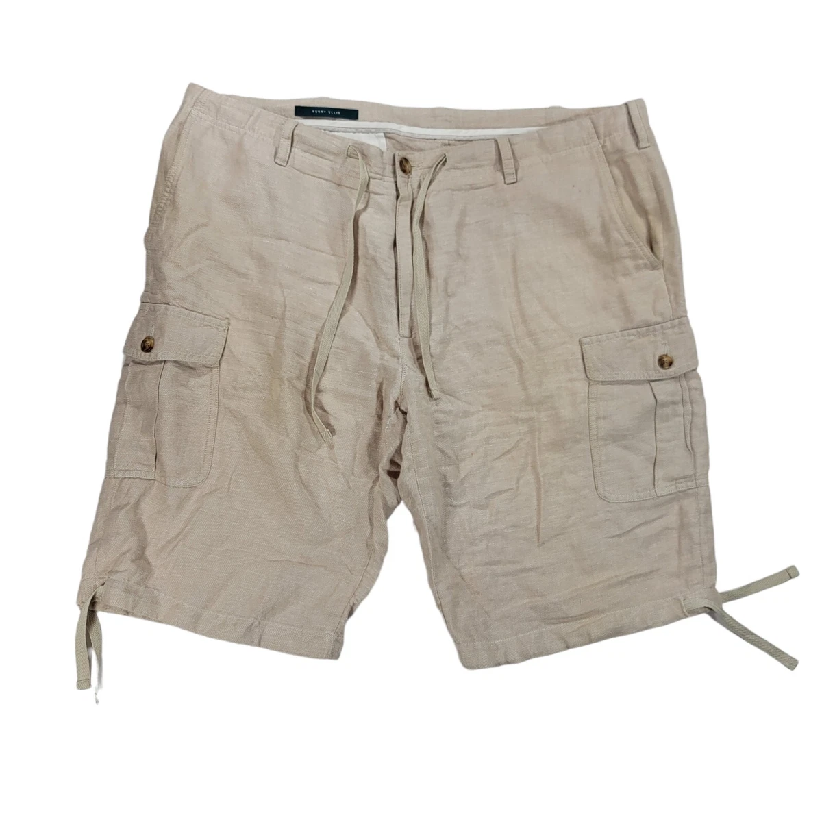 Perry Ellis Linen Blend Cargo Shorts Mens Size 40 Tan Khaki Beach Casual
