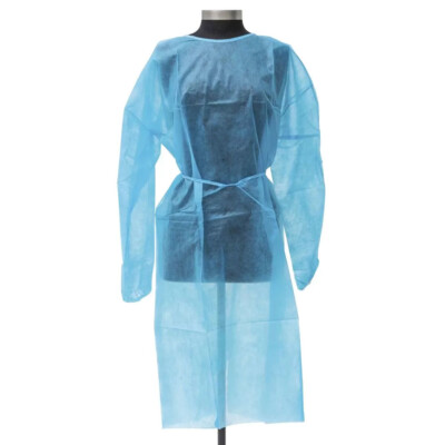 Safe-Dent ISO-25-BLUE Non-Woven Isolation Gown Blue Elastic Cuffs Two Ties 100P