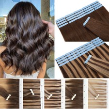 Tape In Human Hair Extensions 100 Brazilian Remy Skin Weft Hairpiece Thick USA