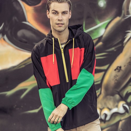 Men's Jacket Water Resistance Pullover Active Hooded Color Block Windbreaker - Picture 2 of 13