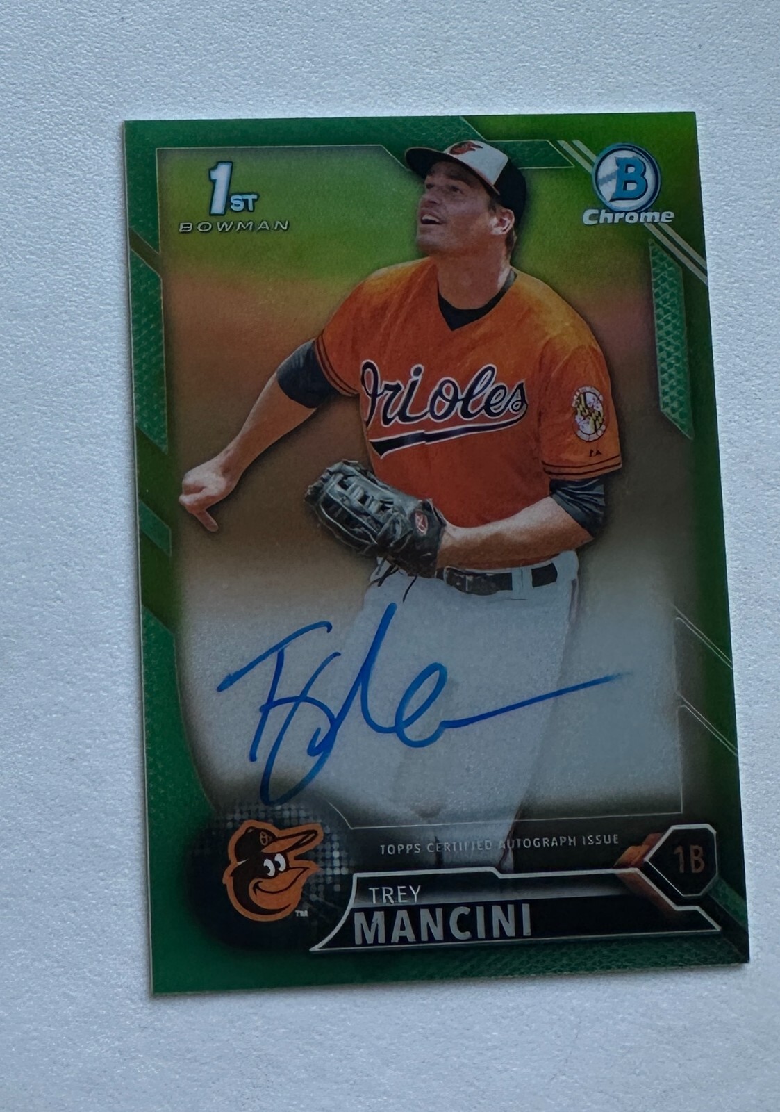 2016 Bowman Chrome Prospect Auto Green Refractors Trey Mancini /99 RC #X5638