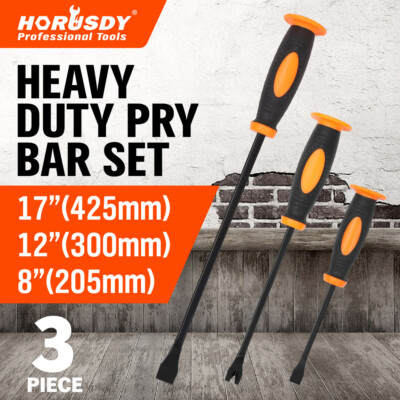 3pc Pry Bar Set Crowbar Strike Cap 8'' 12'' 17'' Carbon Steel Non-slip handle NEW