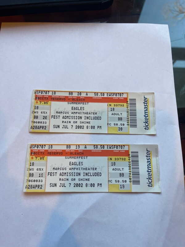 July 7, 2002 THE EAGLES Summerfest CONCERT TICKET