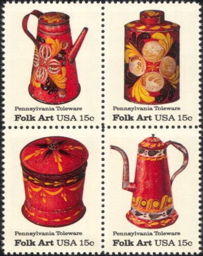 USA 1979 Folk Art/Coffee Pots/Tea Caddy/Bowls/Ceramics/Tableware 4v blk (n45008) - Picture 1 of 1